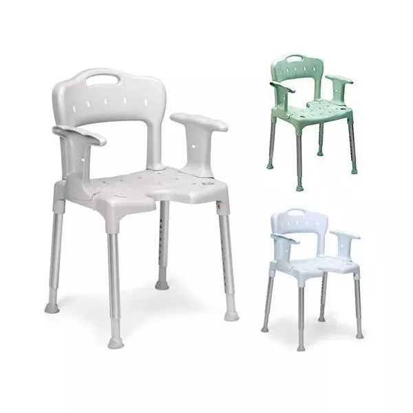 Sprchovacia stolička Swift s hygienickým výrezom, s opierkou chrbta a ramien